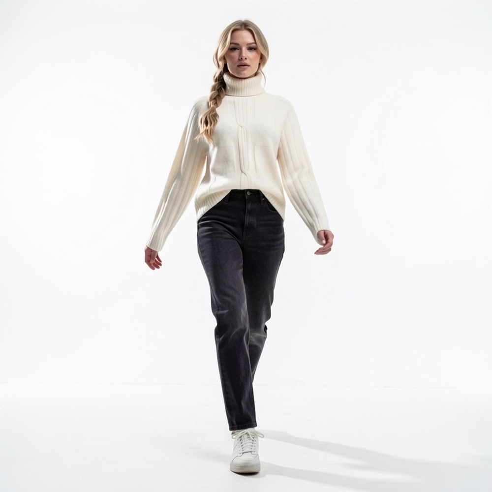 Veirjen Cream Cable Knit Turtleneck Sweater Women's Medium - Picture 10 of 10